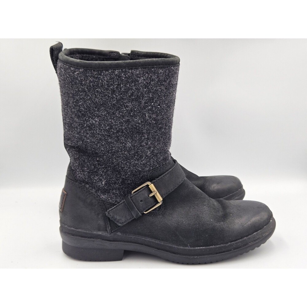 UGG Robbie Stout Gray Black Waterproof Side Zip Leather & Wool Boots Size 6